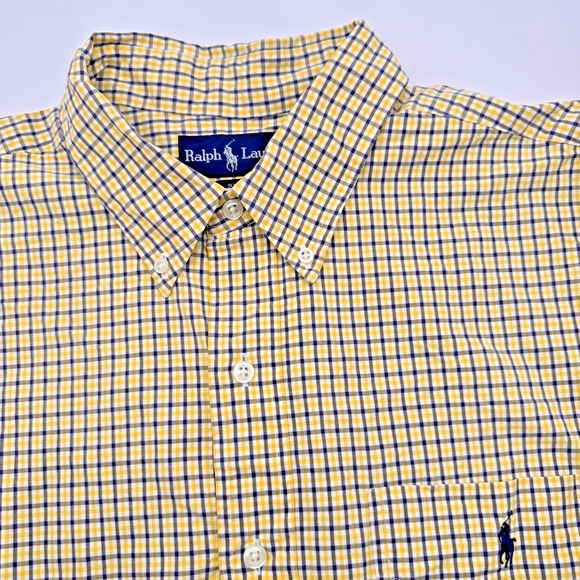 Polo Ralph Lauren Men XL Blake Yellow Plaid S/S Button Down Shirt Pockets‎ - Picture 1 of 4